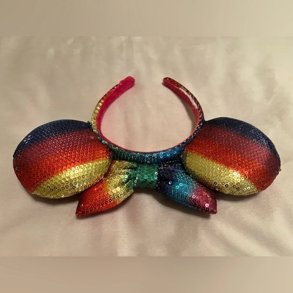 DISNEY PARKS Rainbow Sequins Minnie Mouse Ears Headband Pink Red Purple Blue
